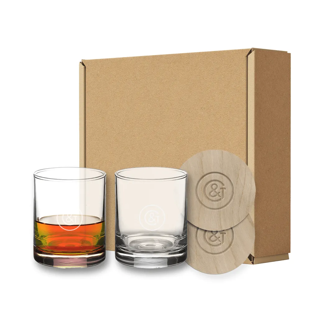 Custom Rocks Glass and Coasters Set