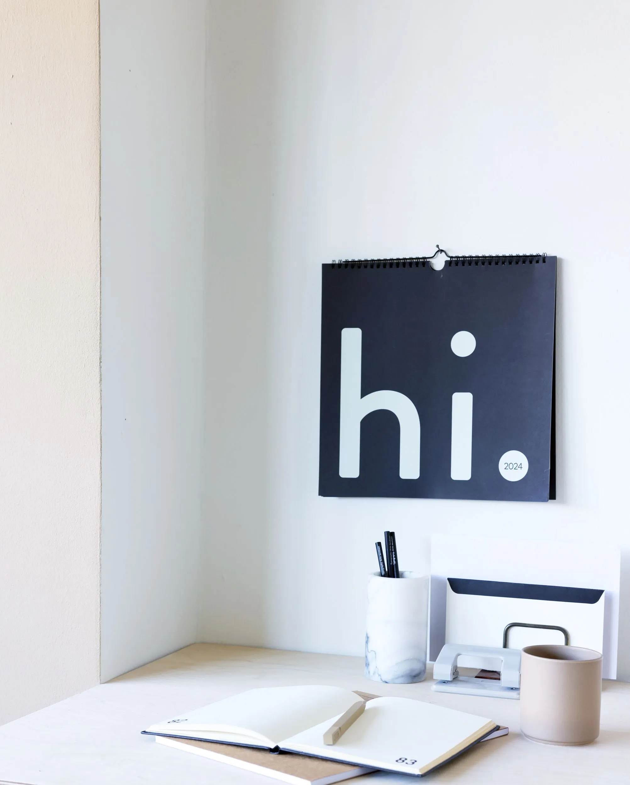 Design Letters Wall Calendar 2024, Light Grey/Black