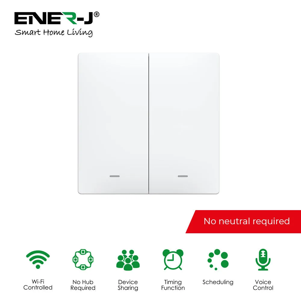 Ener J 2 Gang Smart Push Button Mechanical Light Switch, No Neutral Needed, APP & Voice Control