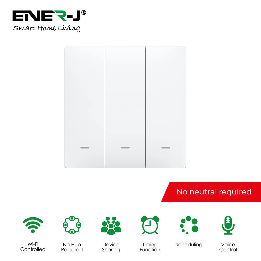 Ener J 3 Gang Smart Push Button Mechanical Light Switch, No Neutral Needed, APP & Voice Control