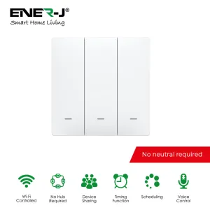 Ener J 3 Gang Smart Push Button Mechanical Light Switch, No Neutral Needed, APP & Voice Control