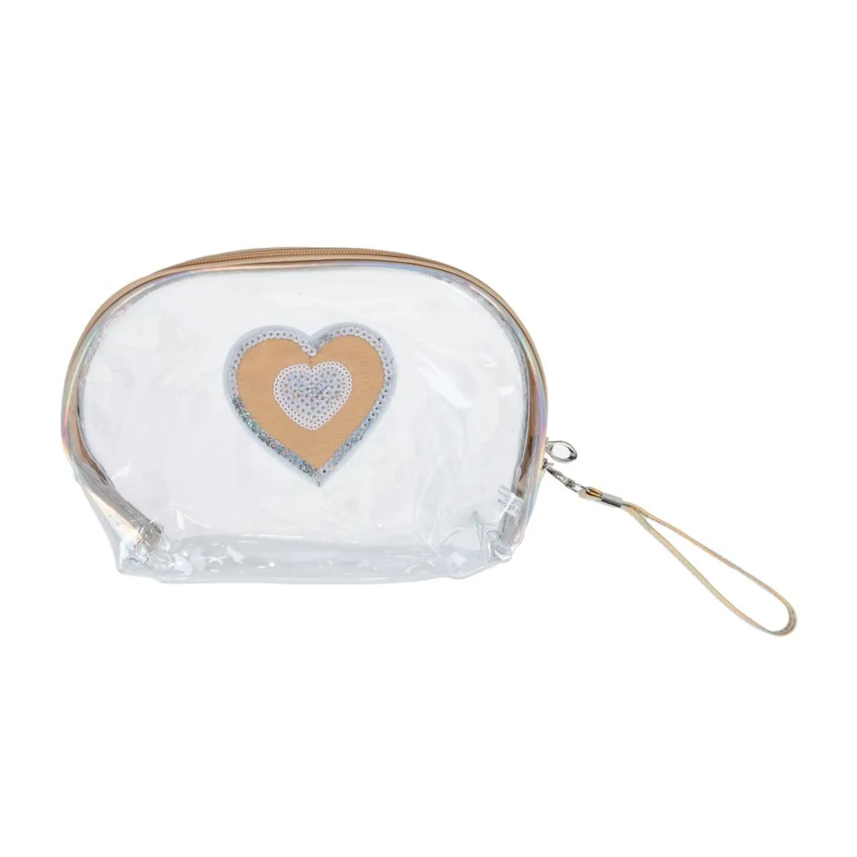 Women's 3 Piece Metallic Heart Cosmetic Bag Set
