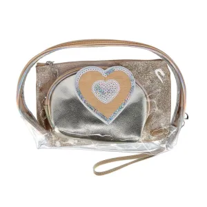 Women's 3 Piece Metallic Heart Cosmetic Bag Set